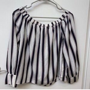 Off the shoulder striped long sleeve shirt